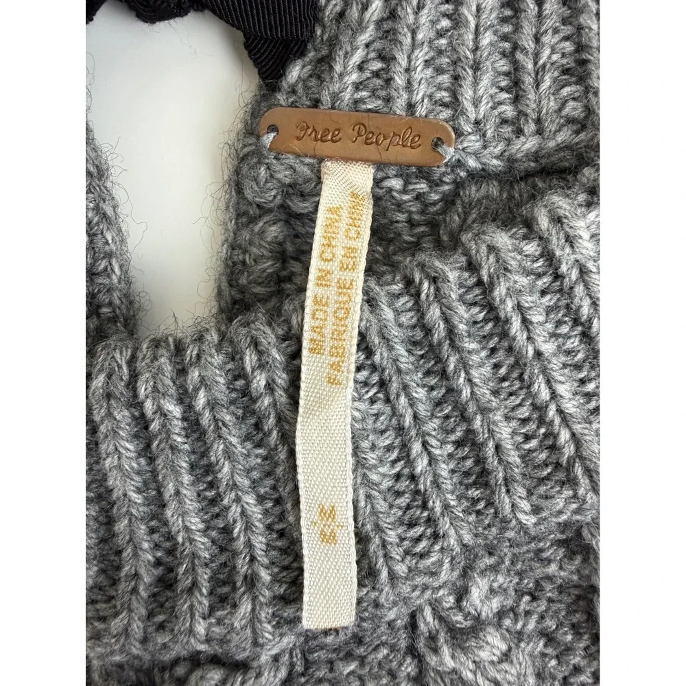 Free People Women Wool Blend Sweater Dress M Grey Cable Knit Cap Sleeve Tunic